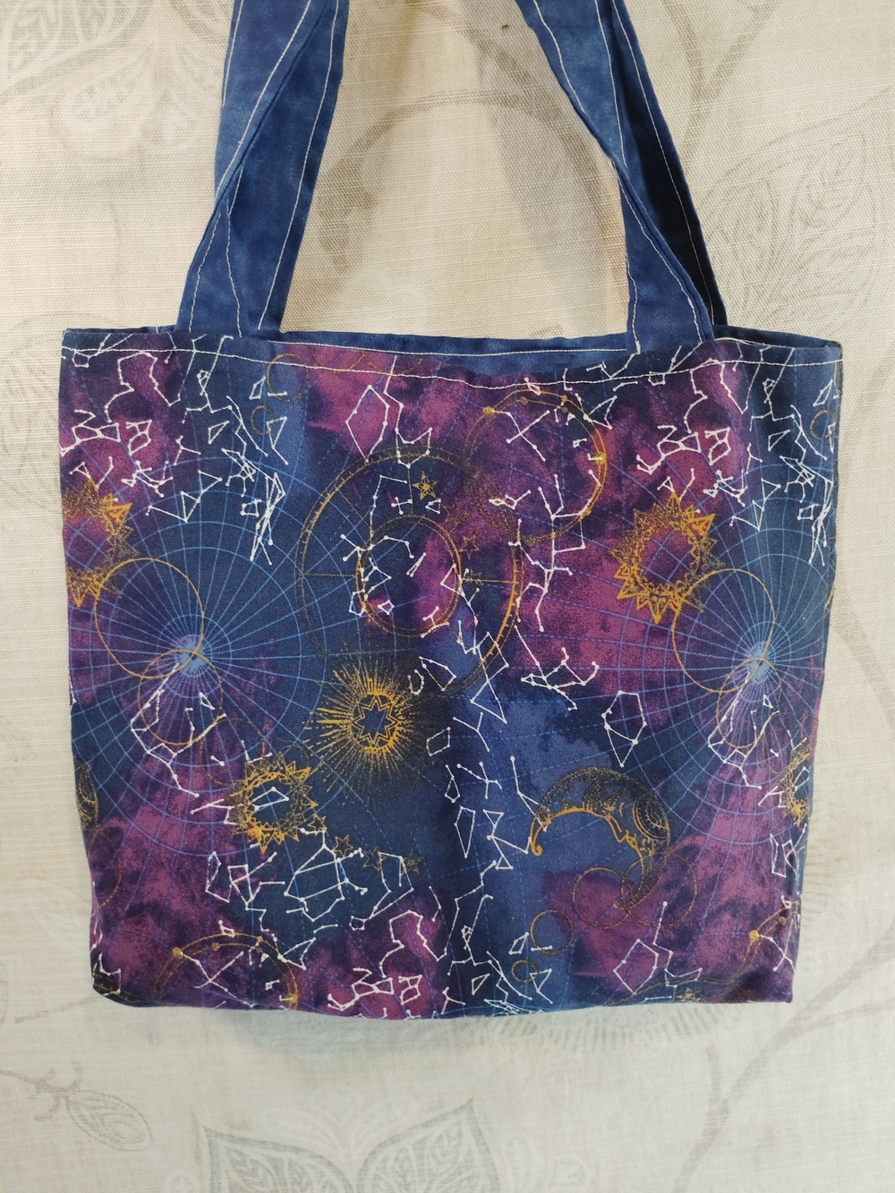 Mini  Shoulder Tote Bag in Navy & Purple Constellation Print